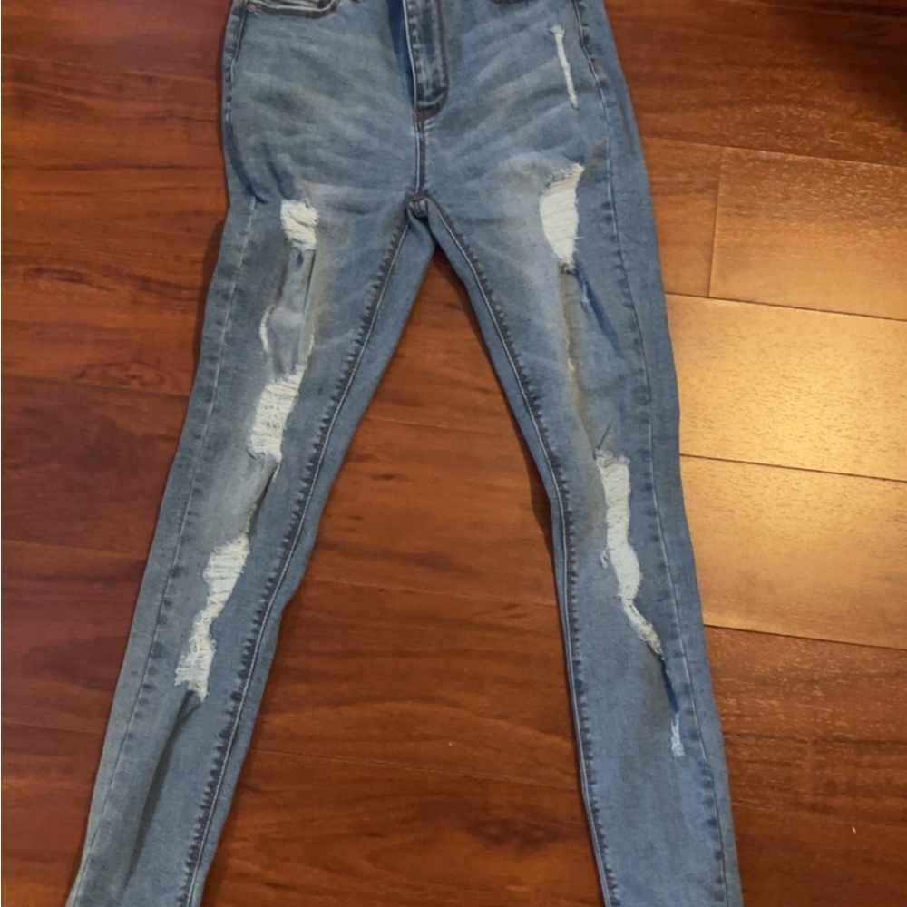 Indigo Rein Blue Skinny Jeans Distressed Denim women size 5!